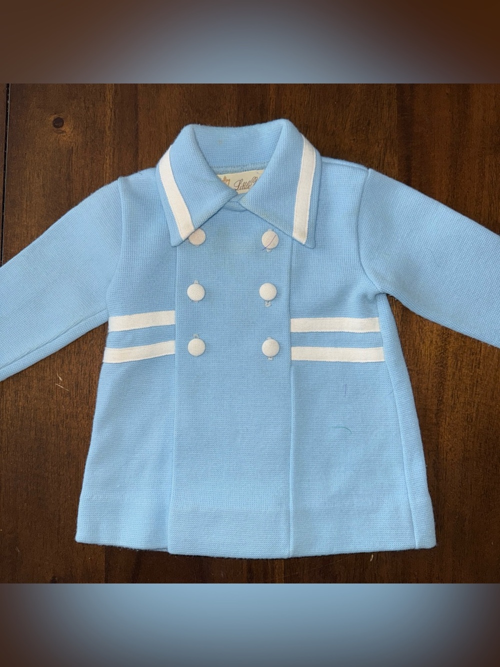 Vintage 70s Blue & White Little World Knit Pea Coat Baby Boy English Nautical